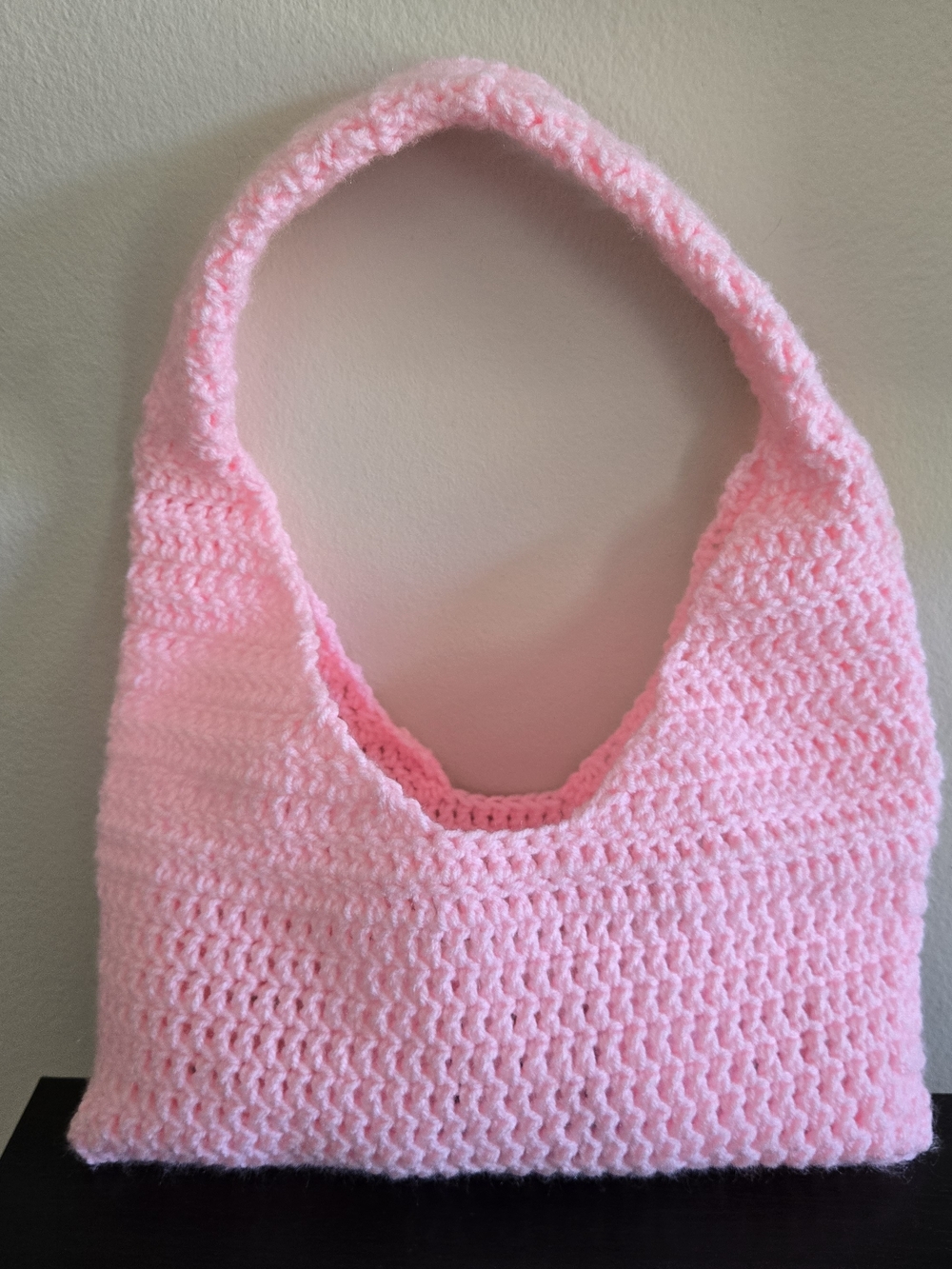 NEW Handmade Pink Crochet Shoulder Bag Rounded Open Layered Strap Purse